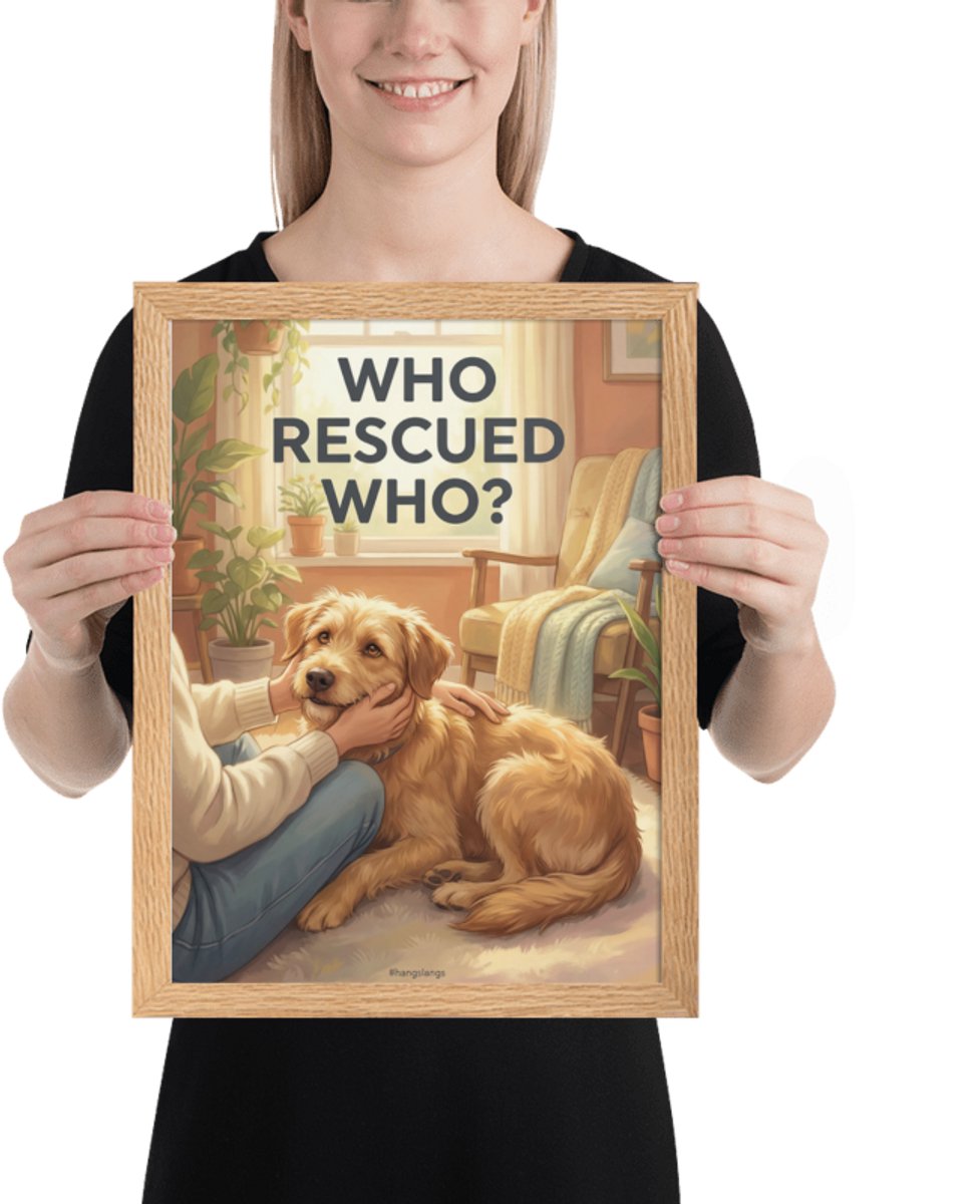 Funny Dog Poster “Who Rescued Who ?” – Quirky Wall Art Print – Home & Living Room Décor – 30×40 cm / A3 - Dog Art