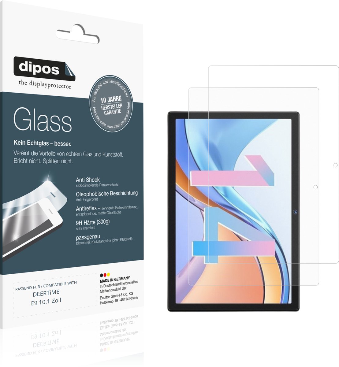dipos – 2x Matte Pantserfolie geschikt voor DEERTiME E9 10.1 Zoll | 9H Screenprotector