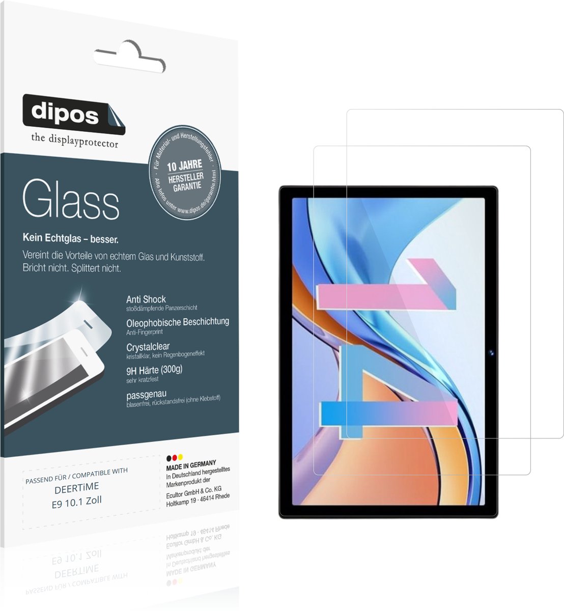 dipos – 2x Pantserfolie geschikt voor DEERTiME E9 10.1 Zoll | 9H Screenprotector