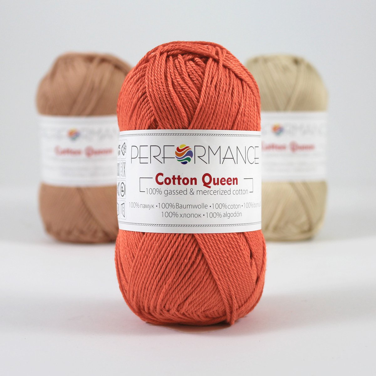 5 bollen effen haakgaren roestbruin (144) - Cotton Queen uni - gemerceriseerde 100% katoen - breigaren