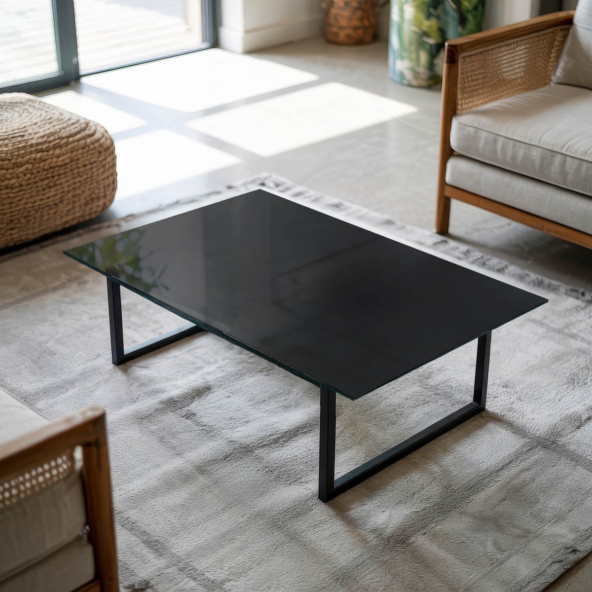 Coloray Tafelblad - Salontafel Blad - 100x70 cm - Zwart - Rechthoek Glazen Tafelblad - Gla