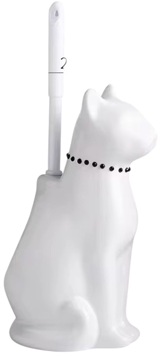 Luxe Keramische Toiletborstel met Kattenhouder-Stijlvol Badkamer Accessoire - Katten Design - Wit
