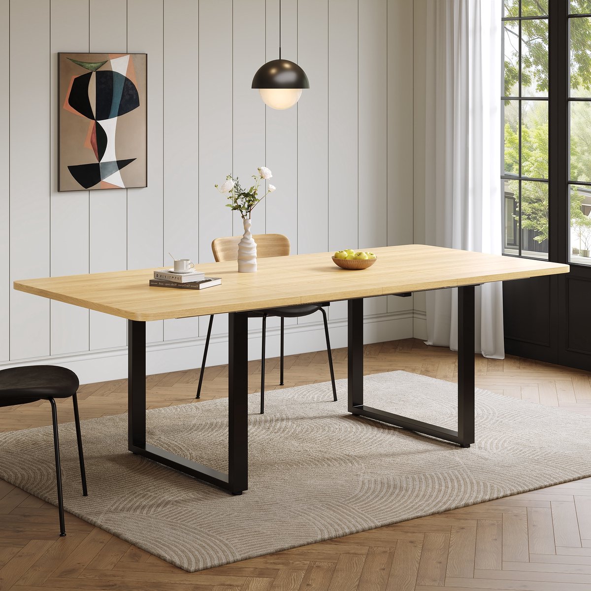 Sweiko Eettafel - Uitschuifbaar - 140/180/220 × 90 cm - Geschikt voor 6-10 personen - Metalen poten - Natuurlijke
