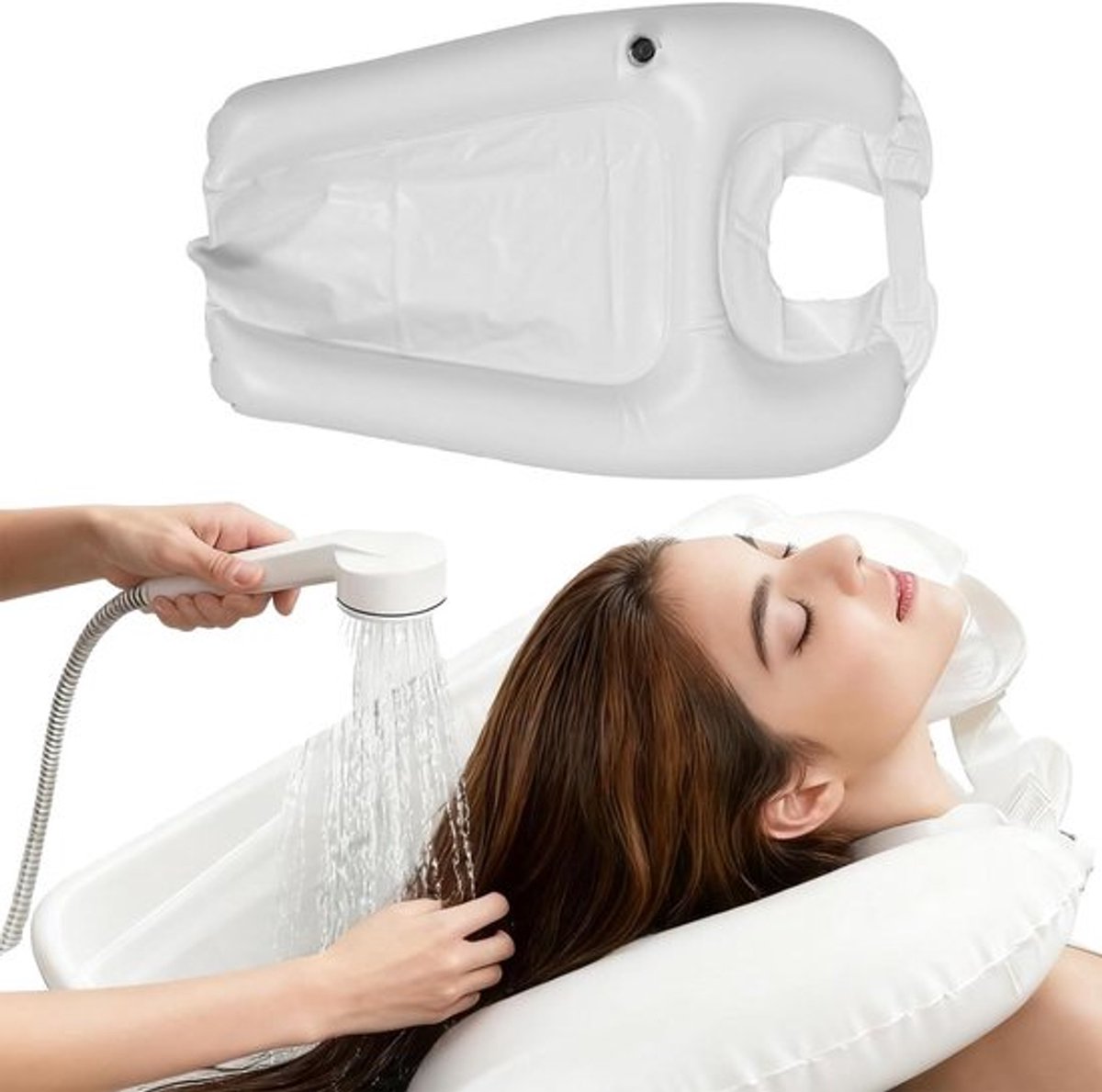 Opvouwbare reishaarbonen voor haar wassen thuis, professionele haarwastafel - ouderen, zwangere vrouwen, kinderen - wit.