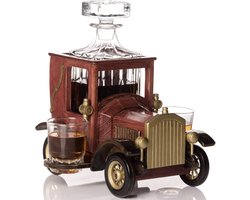 Whiskey Decanter Set met Glazen en Vintage Auto Stand - Perfecte Geschenkset voor Borrel en Drank
