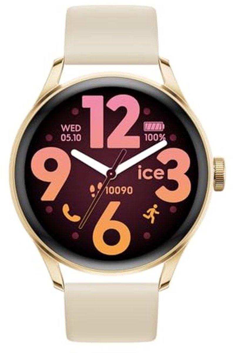 Ronde goudkleurige smartwatch voor vrouwen met GPS en AMOLED-scherm