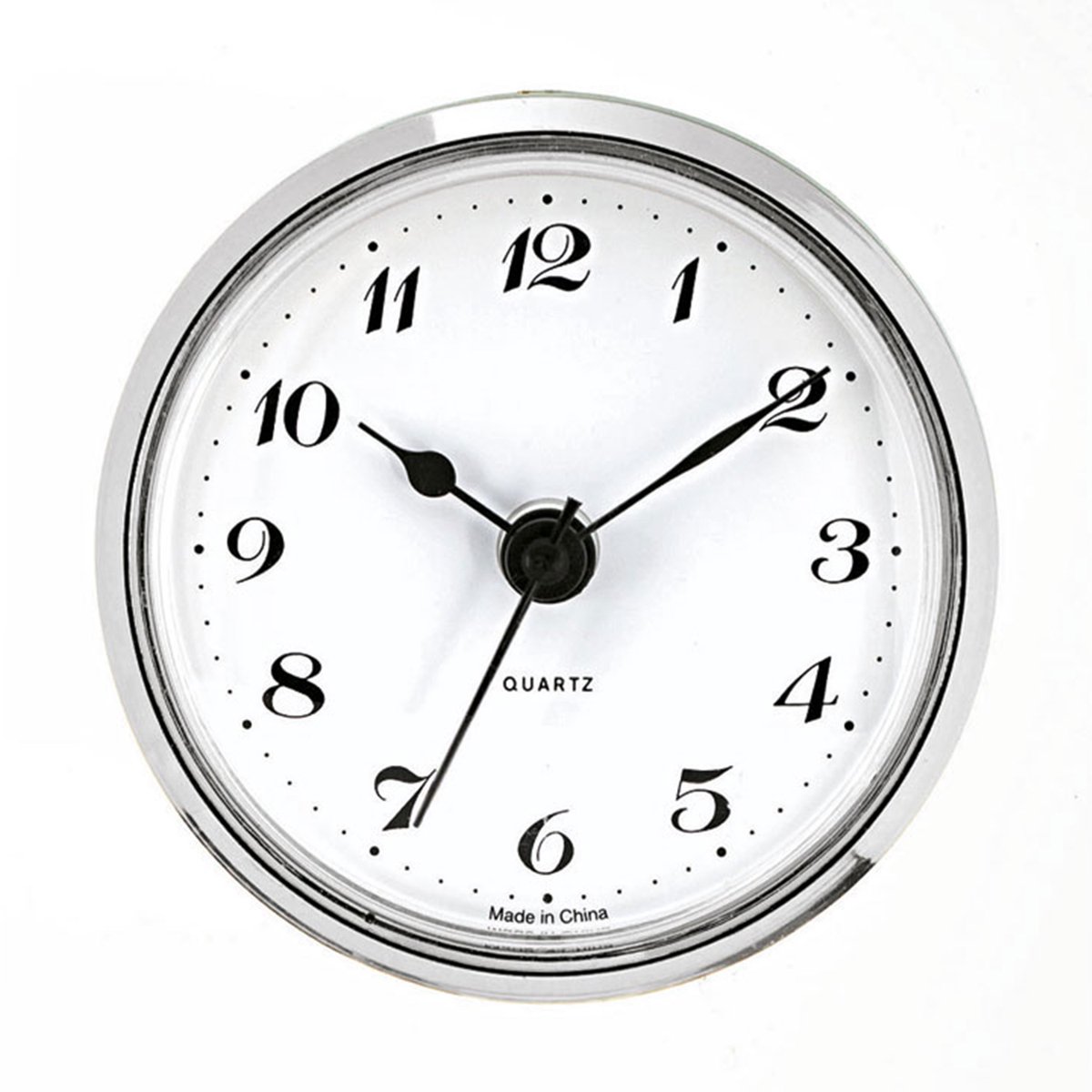 Insteekwerk UTS trommel Ø 57 mm, ring Ø 65 mm zilver, wijzerplaat wit antiek, Arabische cijfers