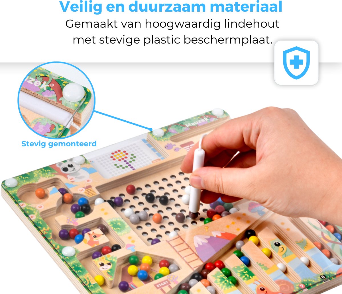 Mauzek® Magnetisch Doolhof – Montessori speelgoed – Houten Speelgoed – Magneet spel – Sensorisch Speelgoed – Reisspeelgoed – Educatief spel – Peuter Speelgoed – Voor in de auto – Voor onderweg – Jongens – Meisjes –3 jaar – 4 jaar – 5 jaar – 6 jaar — afbeelding 5