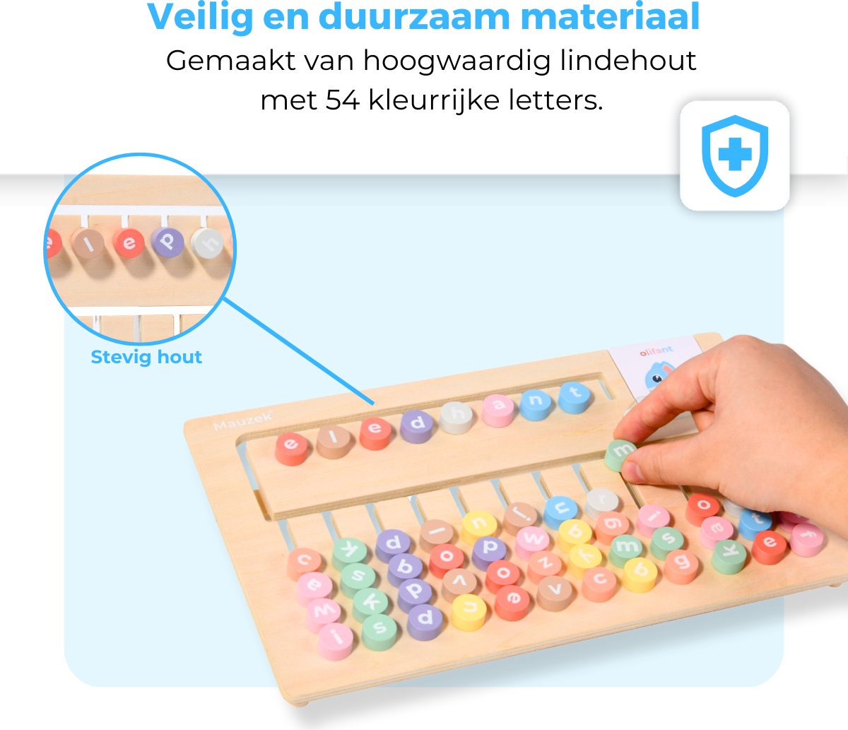 Mauzek® Spellingbord - Montessori speelgoed - Leren lezen - Houten speelgoed - Letters leren - Alfabet leren - Spellen - Educatief speelgoed - Sensorisch - Peuter speelgoed - Kleuter - Jongens - Meisjes - 3 jaar - 4 jaar - 5 jaar - 6 jaar - 7 jaar — afbeelding 8