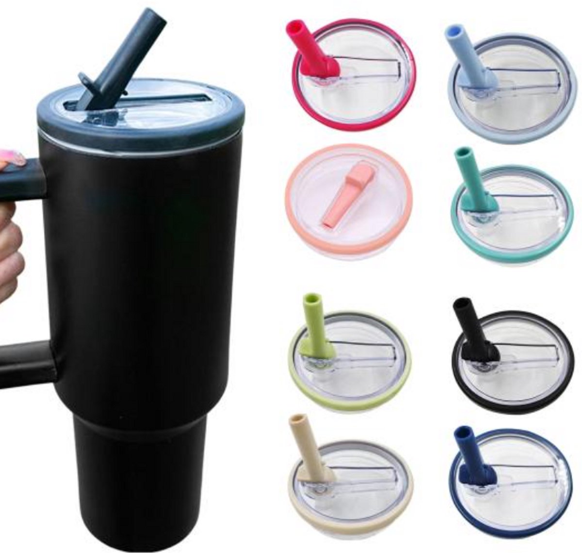 Vervangend Rietjesdeksel voor Stanley - type Quencher H2.0 FlowState Tumbler 1,18L – Lekvrij Flip-Straw Deksel – Herbruikbaar Accessoire Drinkbeker in Zwart