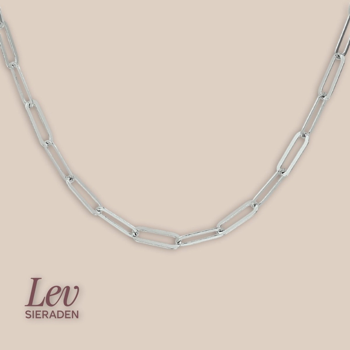 Lev Sieraden - Schakelketting - Paperclip collier - Zilver - 3.8 mm 45 cm - Gerhodineerd 925 zilver - karabijnsluiting - Ketting