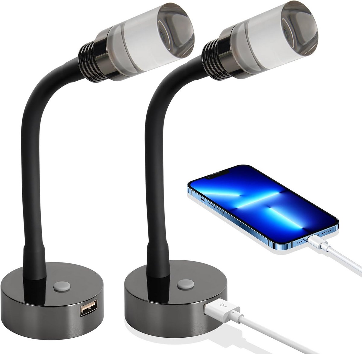 2-Pack DC12V Dimbare Leeslamp voor Camper en Boot met Flexibele Gooseneck