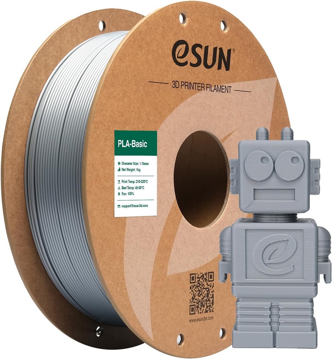 PLA Filament 1.75mm voor 3D Printers - Zilver - 1KG Spool