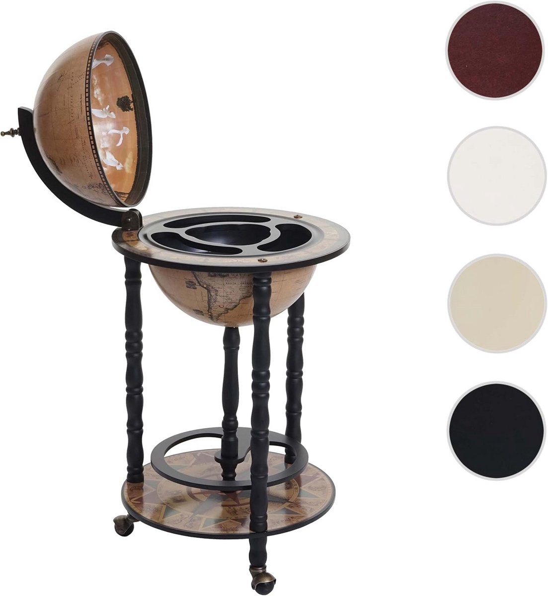 Rolbare Globusbar met Wijnrek - Minibar en Wereldbol Ø 33 cm in Eucalyptushout