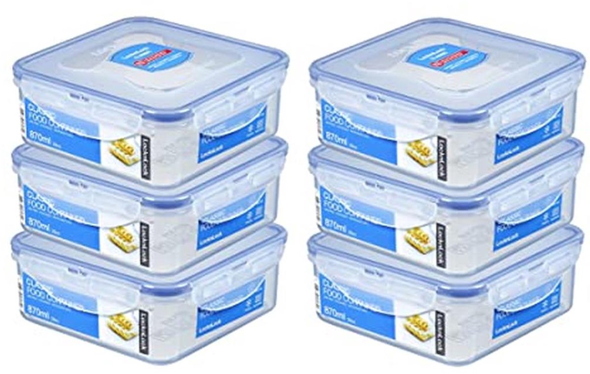 Voedselcontainer Set van 6 - Vierkante 870 ml Bewaardozen