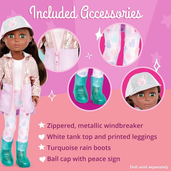Glitterende Outfit voor 35,5 cm Poppen - Jasje, Ball Cap, Regenlaarzen, Leggings en Top - Speelgoed voor Kinderen vanaf 3 Jaar — afbeelding 4