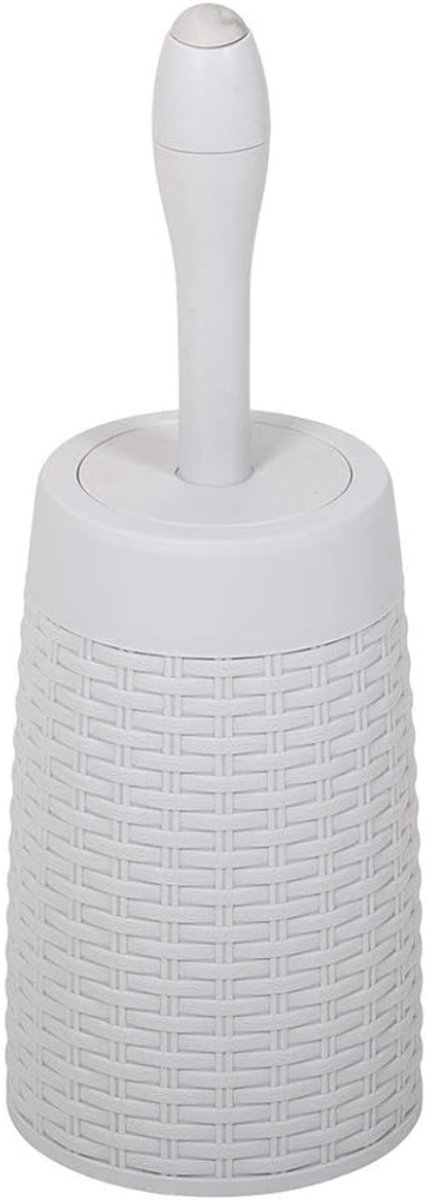 Famanu – Toiletborstelset met rotanlook houder en intern reinigingssysteem, lichtgrijs