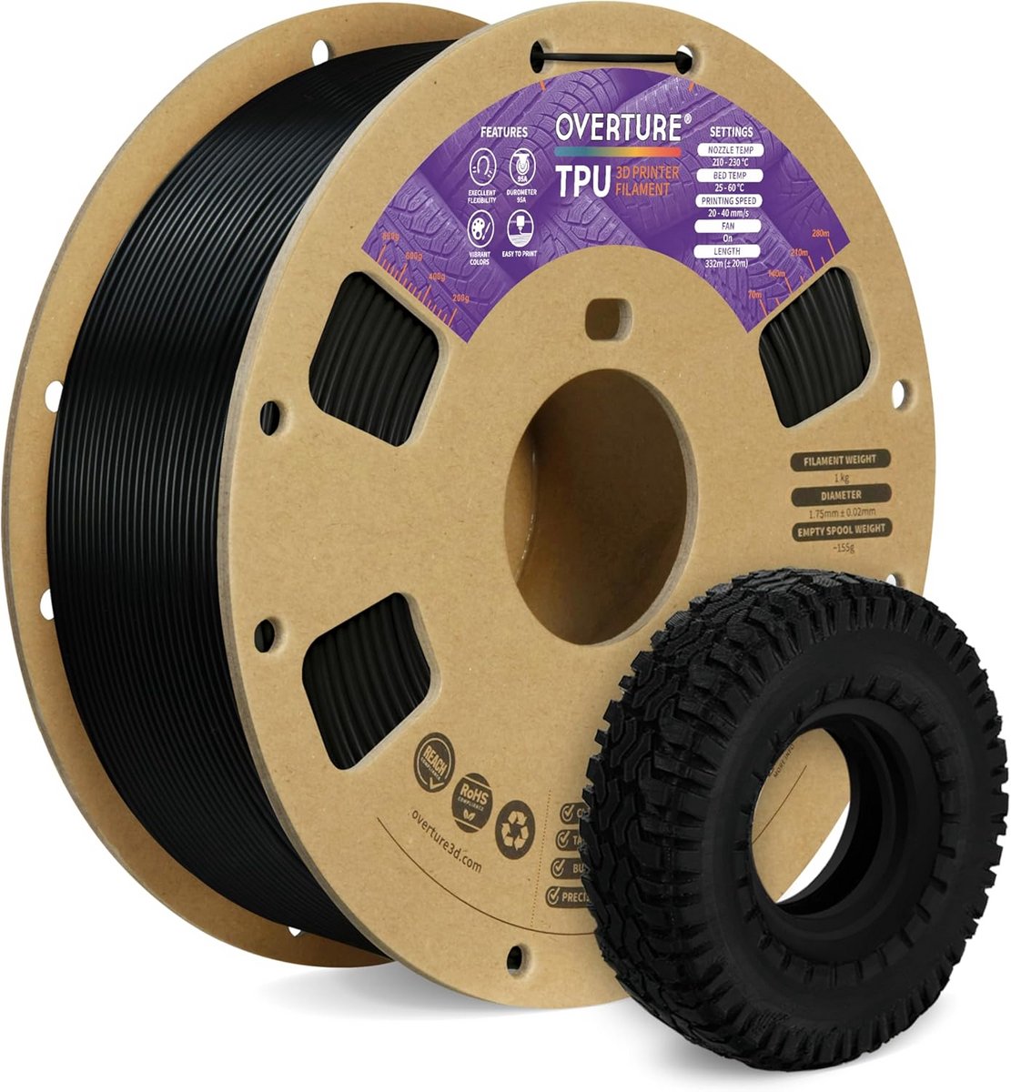 Flexibel TPU Filament 1.75mm 95A - 1kg Spoel voor 3D-printen