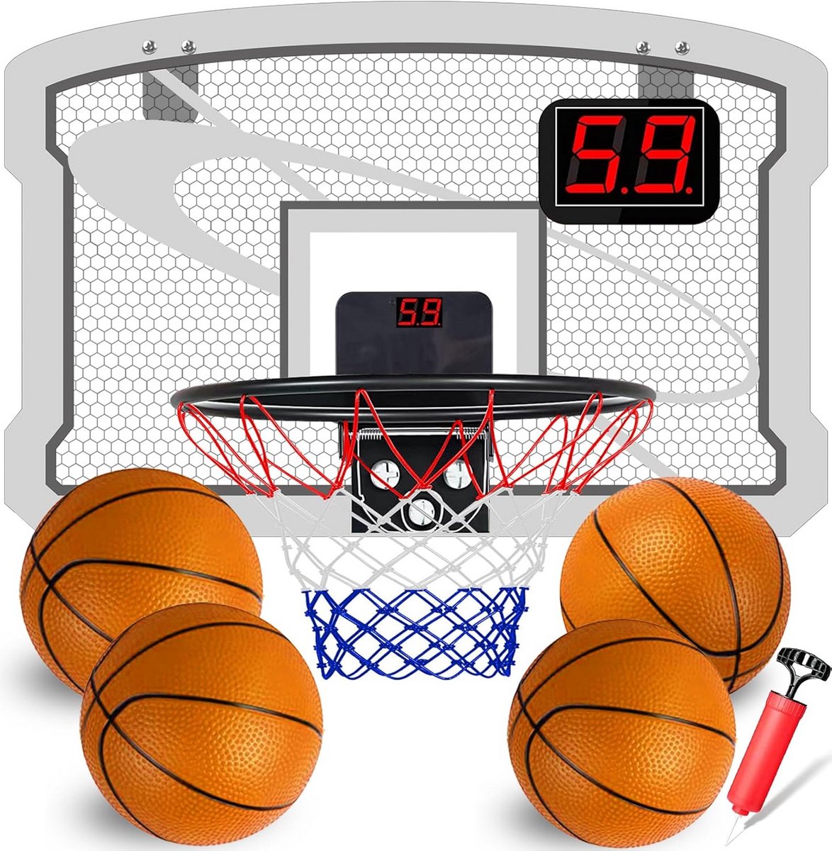 Basketbalmand voor kinderen en volwassenen - Elektronische score, Binnenbasketbal, Draagbare Sportaccessoires
