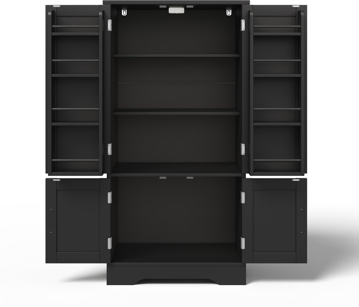 Hoge Opbergkast 120 cm - Met LED Sensorverlichting - 4 Golfpatroon Deuren - Verstelbare Planken & Anti-Kip
