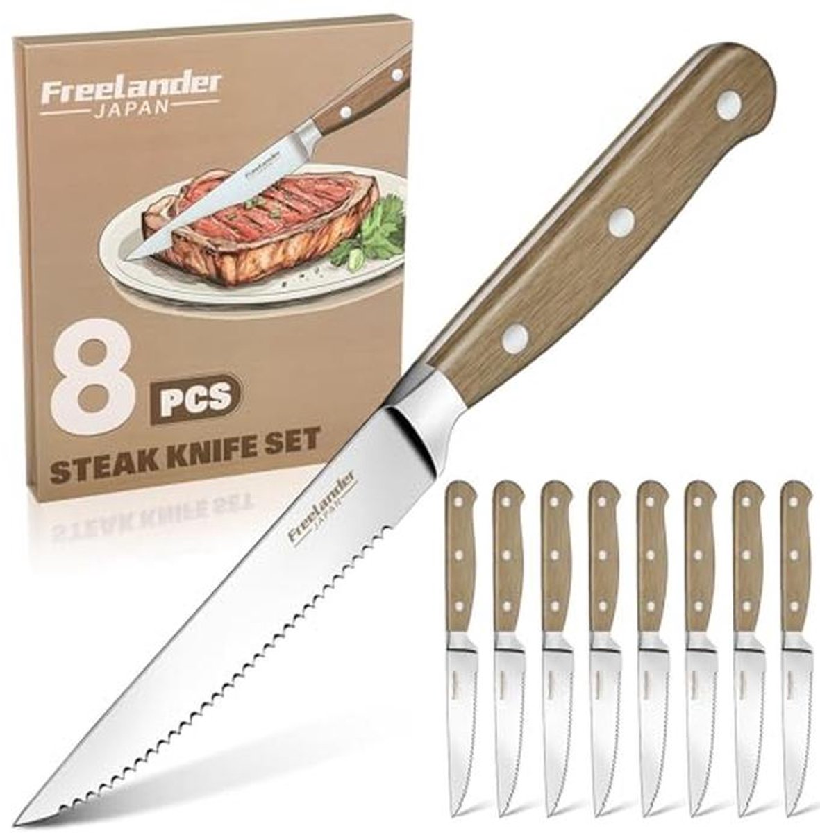 Set van 8 Steakmessen voor Perfecte Biefstuk