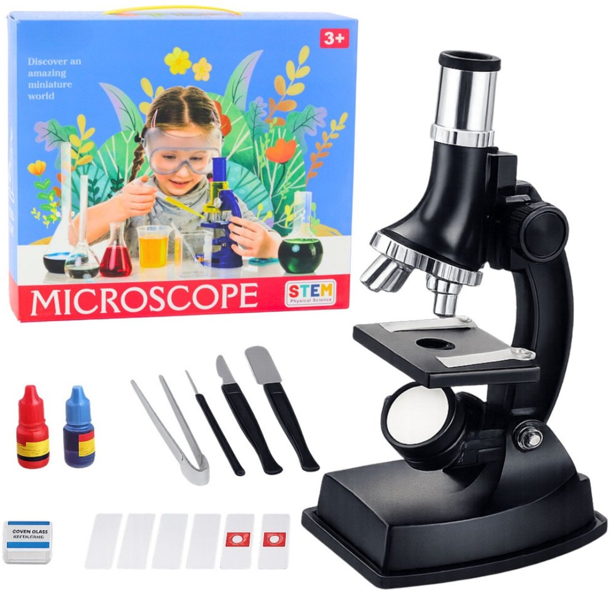 Playos® - Microscoop - Zwart - tot 300x Vergroting - Educatief Speelgoed - STEM Speelgoed - Leerzaam - Wetenschappelijk