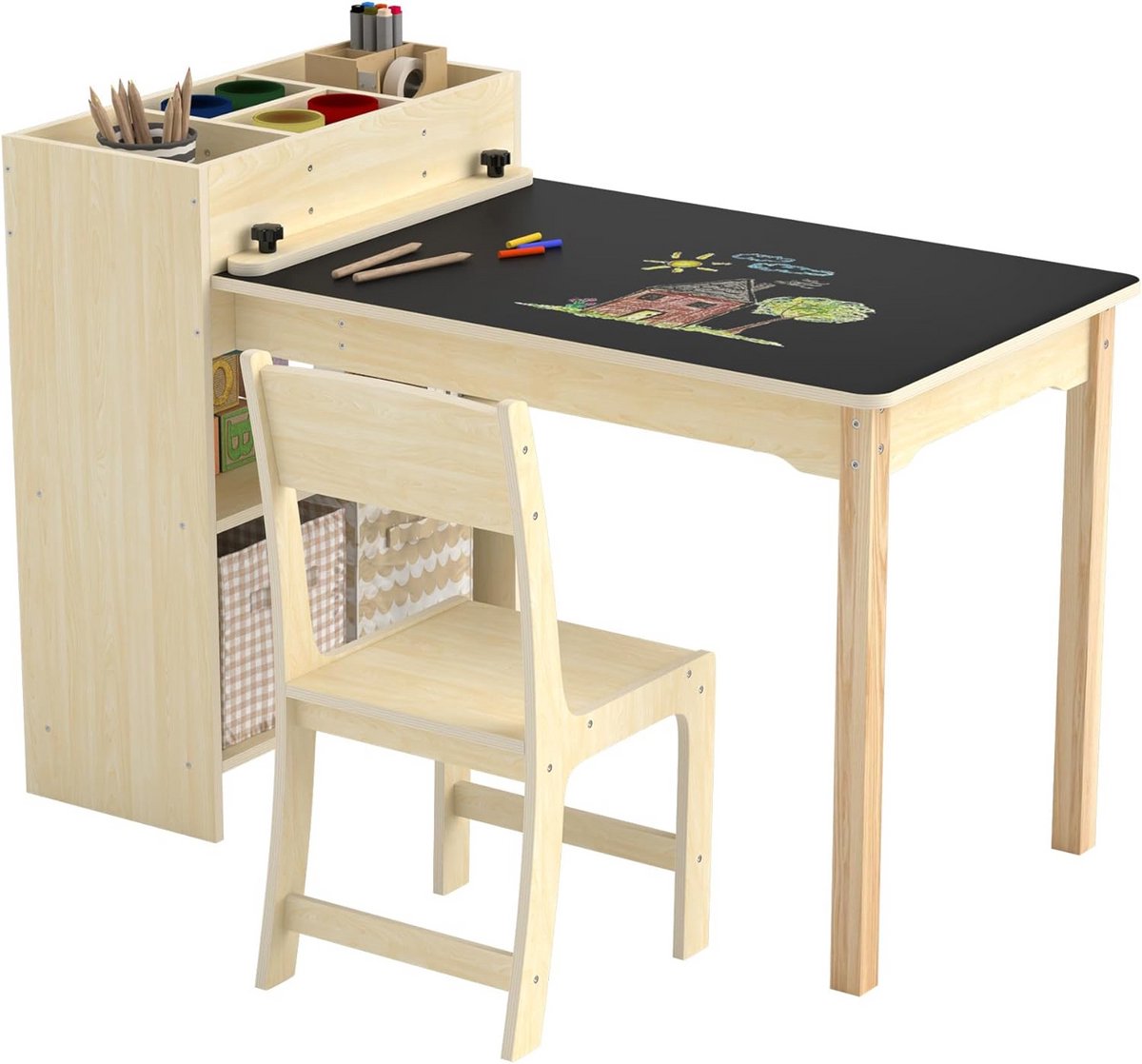 Multifunctionele kindertafel met stoel van massief hout - Creatieve leer- en speeltafel voor peuters vanaf 12 maanden
