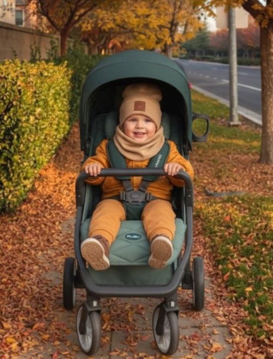 Ander Beanie voor kinderen en colsjaal set Smile – beanie & colsjaal van katoen – lente herfst – uniseks jongens meisjes – zacht en stijlvol, groen, 52-56