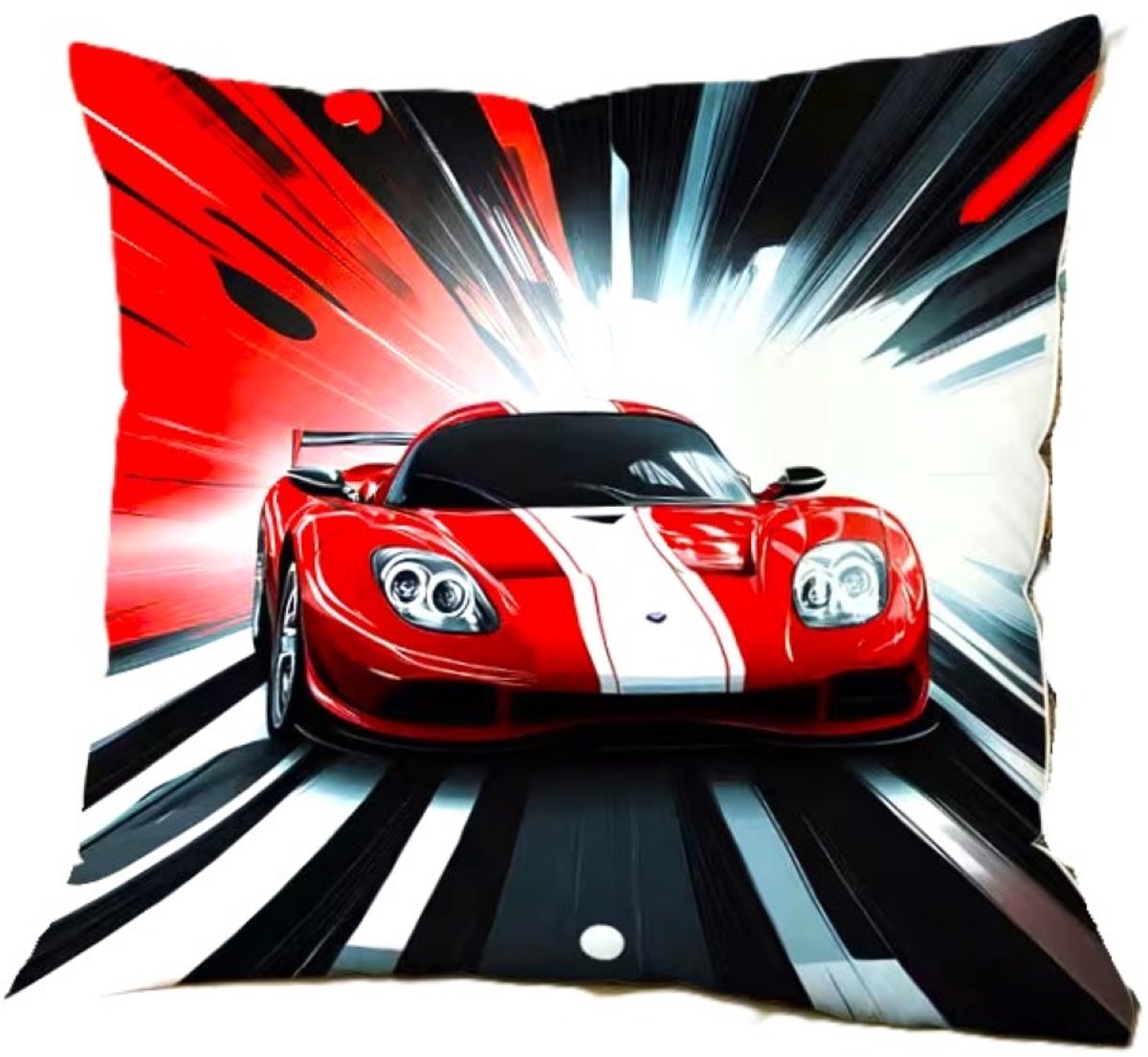 Stoer kussenhoesje / sierkussenhoes / kussensloop met rode sport auto / racewagen tegen een zwarte achtergrond 45 x 45 cm, voor op de jongens slaapkamer (zonder vulling/ kussen)