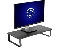 Famanu – 24 inch monitorstandaard – houten en stalen bureauverhoger – scherm – toetsenbord – laptop – kleine tv – bureau- en tafelbladorganizer – zwart