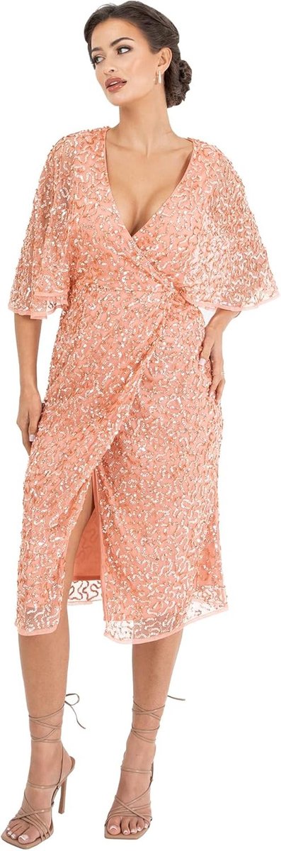 Elegante Midi Jurk voor Dames met Pailletten en Cape Mouwen