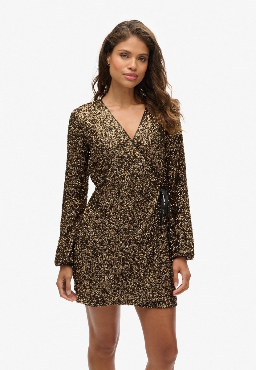 SEQUIN WRAP MINI Cocktailjurk mega sequin Goud