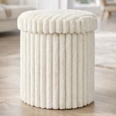 tectake® Kruk met Opbergruimte, Kruk, Poef, 110 x 45 x 42 cm, Gestoffeerde Kruk voor Slaapkamer, Woonkamermeubel, als Halmeubel, Opbergkruk Wonen, Bouclé crème-wit, gestoffeerde bank