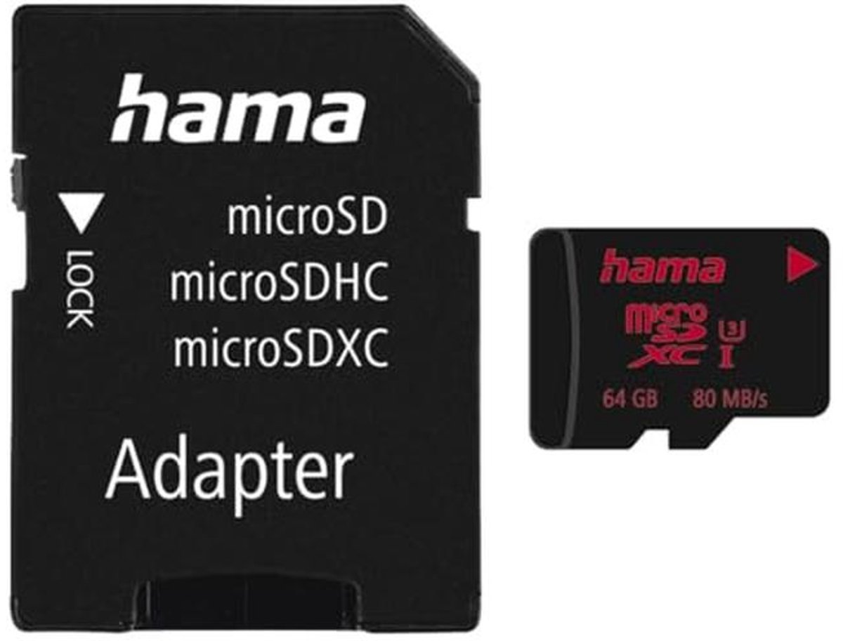 microSDXC 64GB UHS Speed Class 3 UHS-I 80 MB/s met adapter