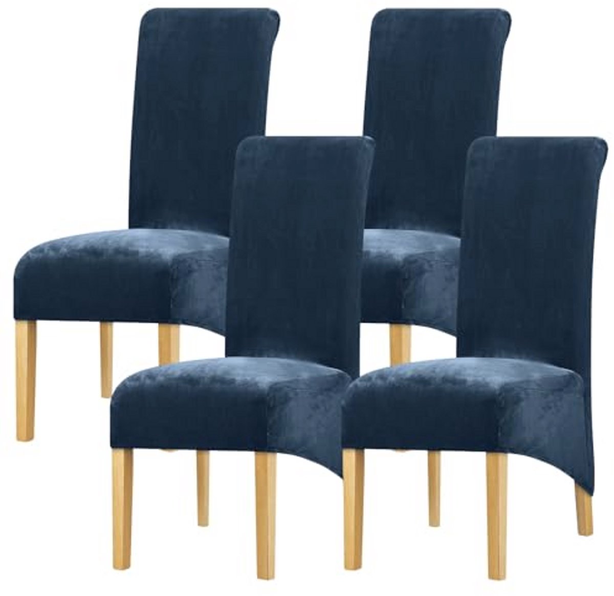 XL Stoelhoezen voor Eetkamerstoelen - Stretch Fluweel, Pak van 4, Marineblauw - Perfect voor Feesten en Woondecoratie