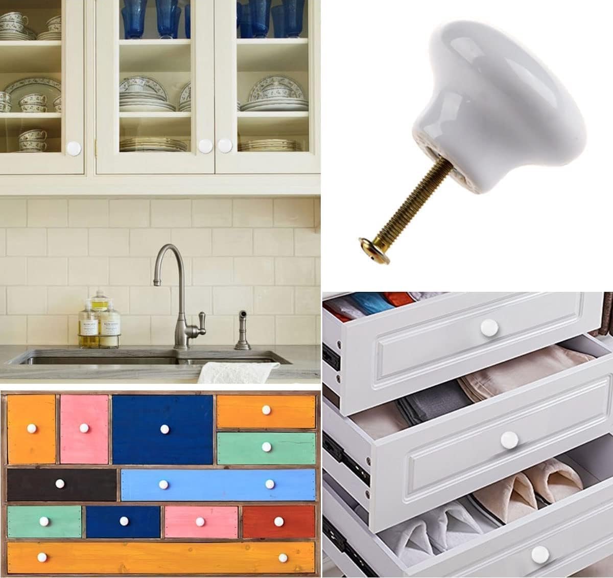 Candala Witte ronde meubelknoppen, deurgrepen, kastknoppen, ladeknoppen, keukengrepen 32 mm van keramiek voor ladekasten