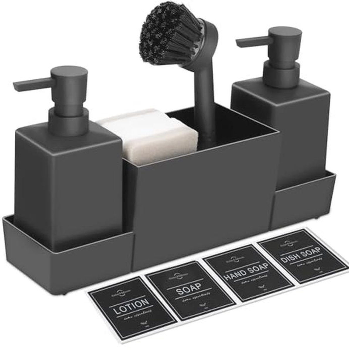 4-in-1 spoelzeepdispenserset - Keukenorganisator met sponshouder en afdruipbak