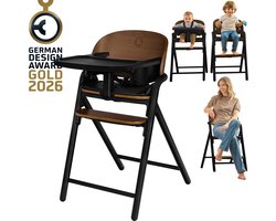 Lionelo Celia 3-in-1 Houten Kinderstoel – Van Baby tot Volwassene – Verstelbare Zitting & Voetsteun – 5-punts Gordel – Eco-leer Bekleding – Inclusief BabySet & Eetblad – Draagvermogen tot 110 kg