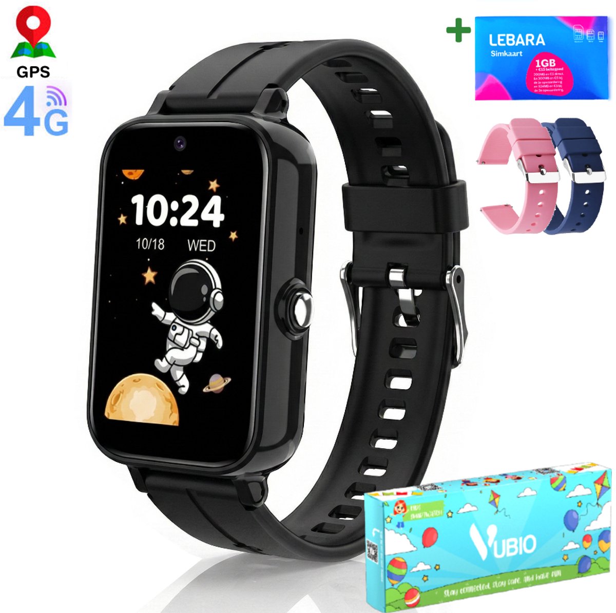 VUBIO A1 GPS Horloge voor Kinderen Met 3 Bandjes - Inclusief Simkaart - Bekijk De Locatie Van Uw Kind - Videobellen - De Leukste Kinder Smartwatch Voor Maximale Veiligheid & Plezier