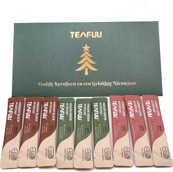 TEAFUU Thee Cadeau Box – Kerst- en Nieuwjaars Theegeschenk– 9 Theesticks – Met Wenskaart – Luxe Thee Cadeauset voor Kerstcadeau en Nieuwjaarsgeschenk – Winter Theepakket voor Feestdagen, Familie en Vrienden