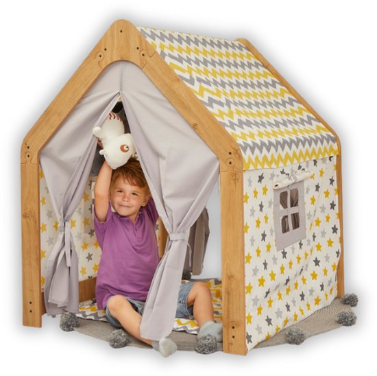 Minera® tipi tent – geel met blauw – 1 tot 7 jaar