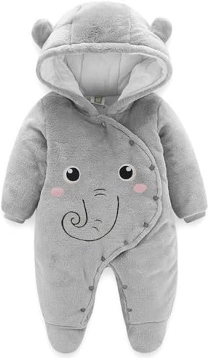 Winter romper voor pasgeborenen met capuchon en voeten, flanel playsuit, 0-12 maanden