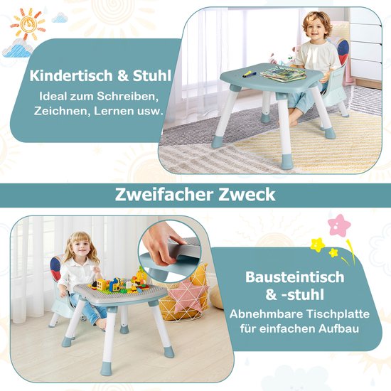 COSTWAY 6-in-1 babystoel, kinderstoel, eetstoel, leertafel, bouwsteentafel, kinderzitgroep, kinderstoel met veiligheidsgordel en afneembaar dienblad, babystoel, combi-kinderstoel (veelkleurig) van Merkloos — afbeelding 5