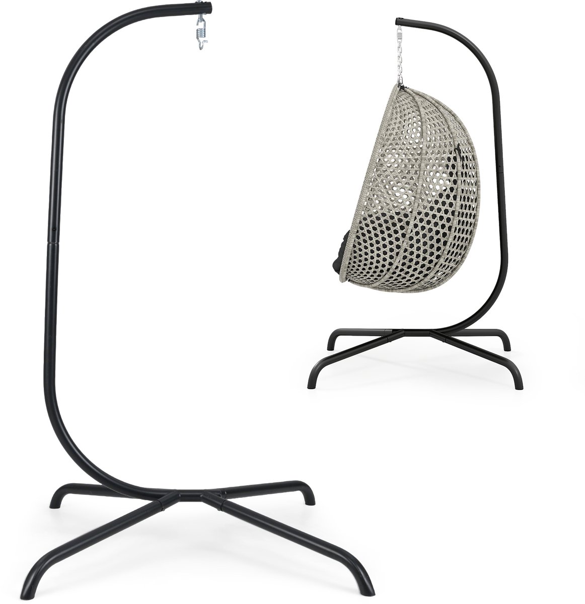 COSTWAY Hangstoelframe, hangstoelframe met haken, metalen hangstoelframe, tot 180 kg belastbaar, frame voor hangstoel/hangstoel, hangstoelstandaard voor balkon, terras, tuin