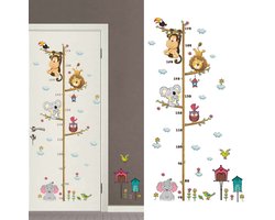 Muurstickers met cartoons die de lengte meten. Geschikt voor groeigrafieken in kinderkamers, slaapkamers van jonge kinderen, kleuterscholen en kinderdagverblijven.