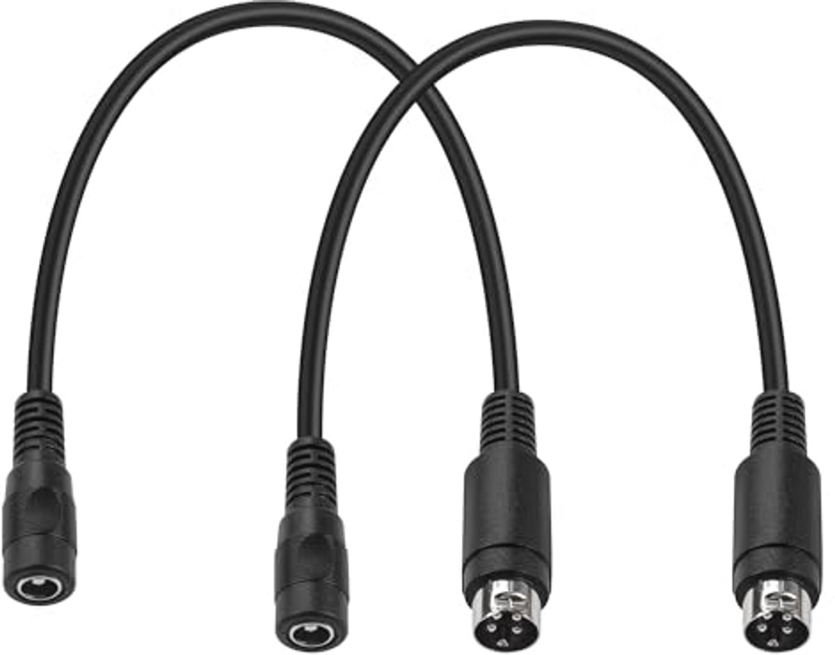 4-pins DIN naar 5,5 x 2,5 mm DC Stroomkabel - Korte Kabel voor CCTV en Opladers (2-pack)