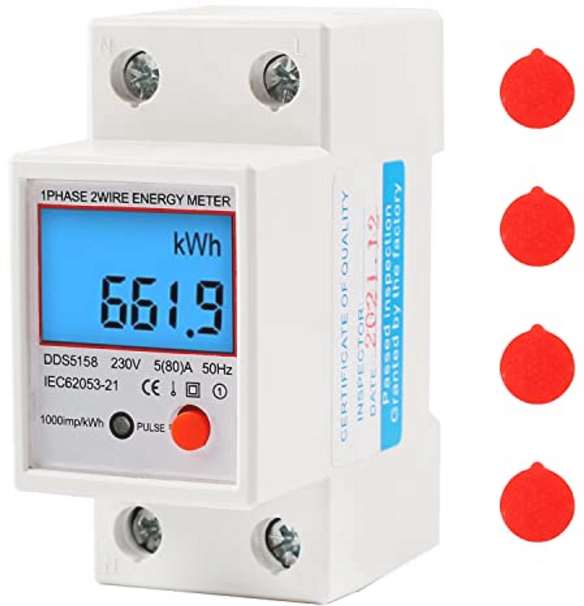 Digitale Stroommeter 80 A 220V 1-fase KWh-teller met Resetknop