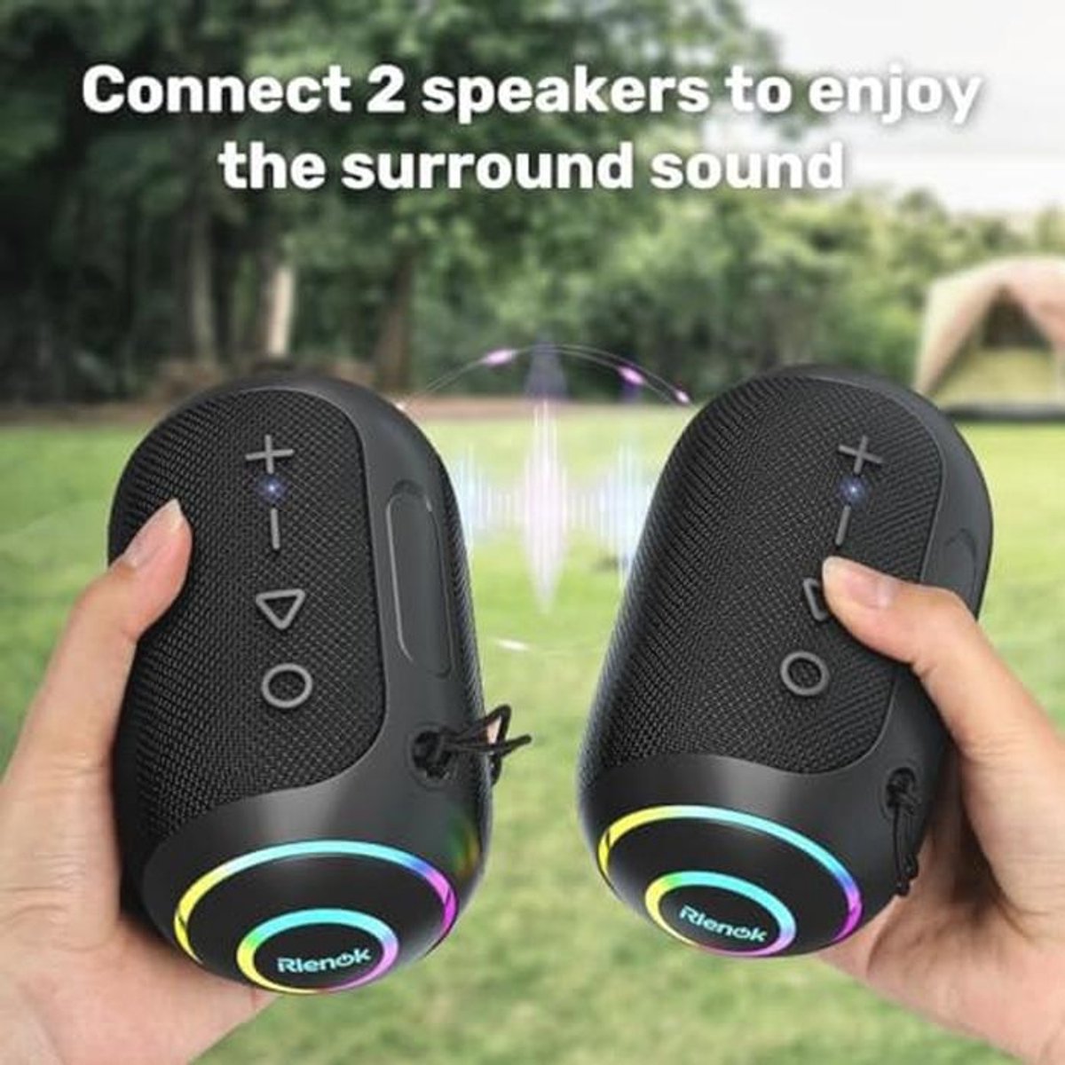 Bluetooth Luidspreker LED Kleine Draagbare muziekdoos Stereo Draadloze Box met Bluetooth 5.3 10 uur Speeltijd IPX7 Waterdichte TF-kaart, zwart