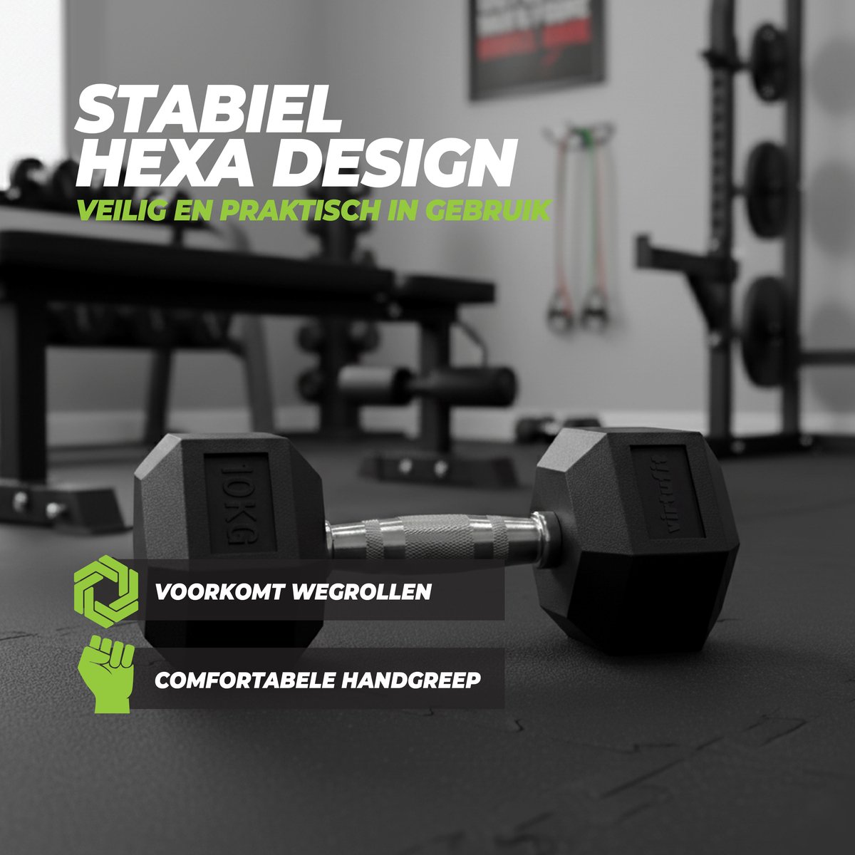 VirtuFit Hexa Dumbbell Pro - 10 kg - Hexagon Dumbbell - Duurzaam en Slijtvast - Krachttraining - Gewicht - CrossFit & Fitness - Geschikt voor Beginners en Professionals - Per Stuk Verkocht – foto 6