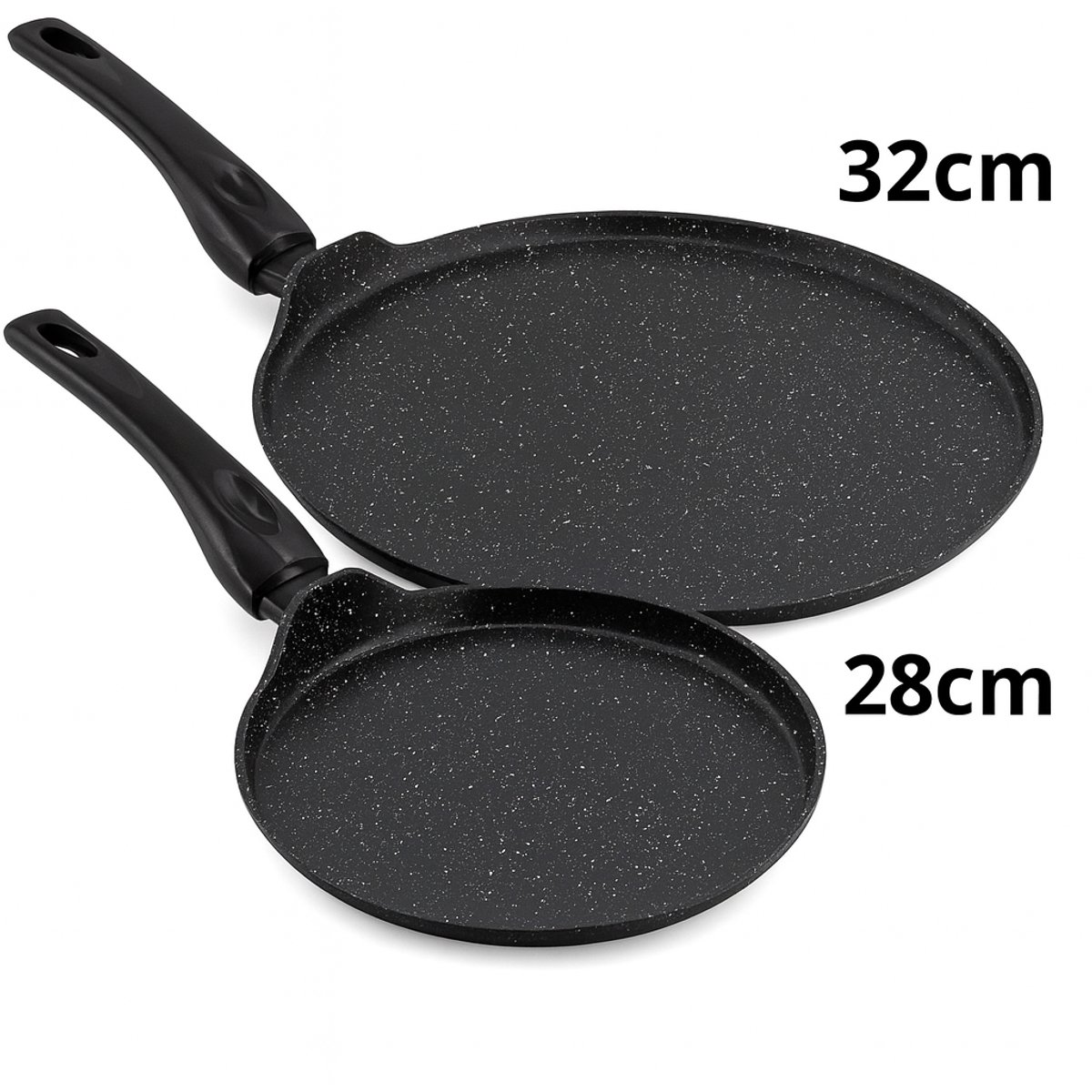 Cheffinger Pannenkoekenpannen Set - 28cm & 32cm - Zwart - Inductie - Set van 2 - Pannenkoekenpan